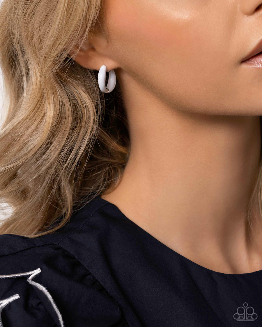 Pivoting Paint - Black Enamel Silver Tiny Hinge Hoop Earrings -