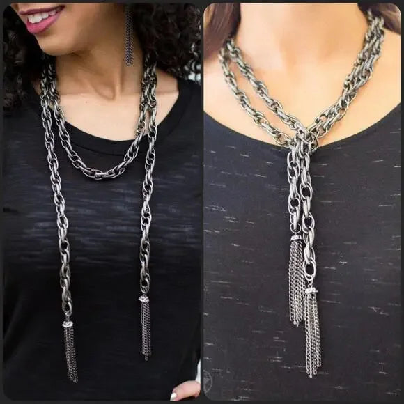 SCARFed for Attention Gunmetal Grey Necklace