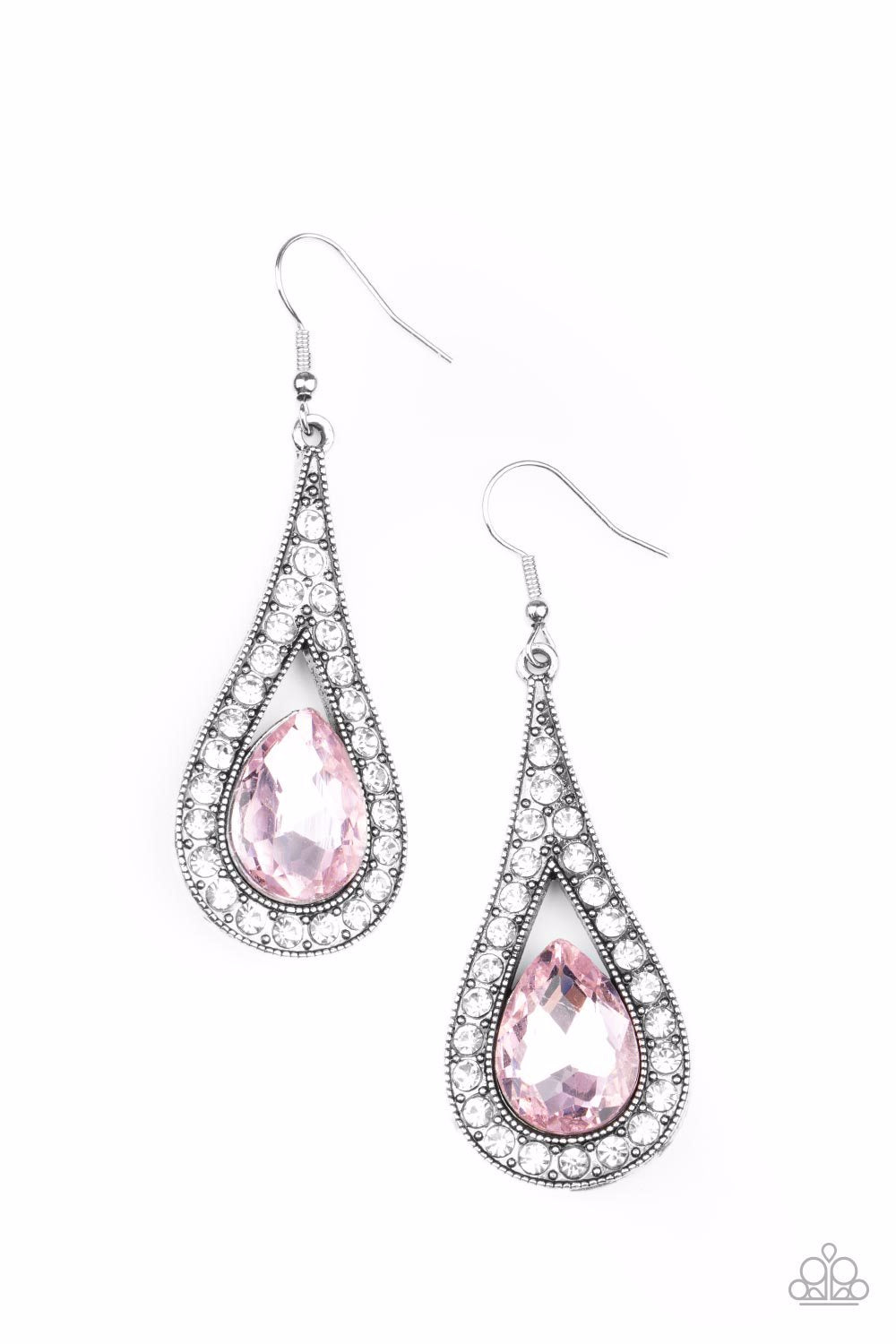 A-Lister Attitude - Pink Gem Silver Teardrop Earrings