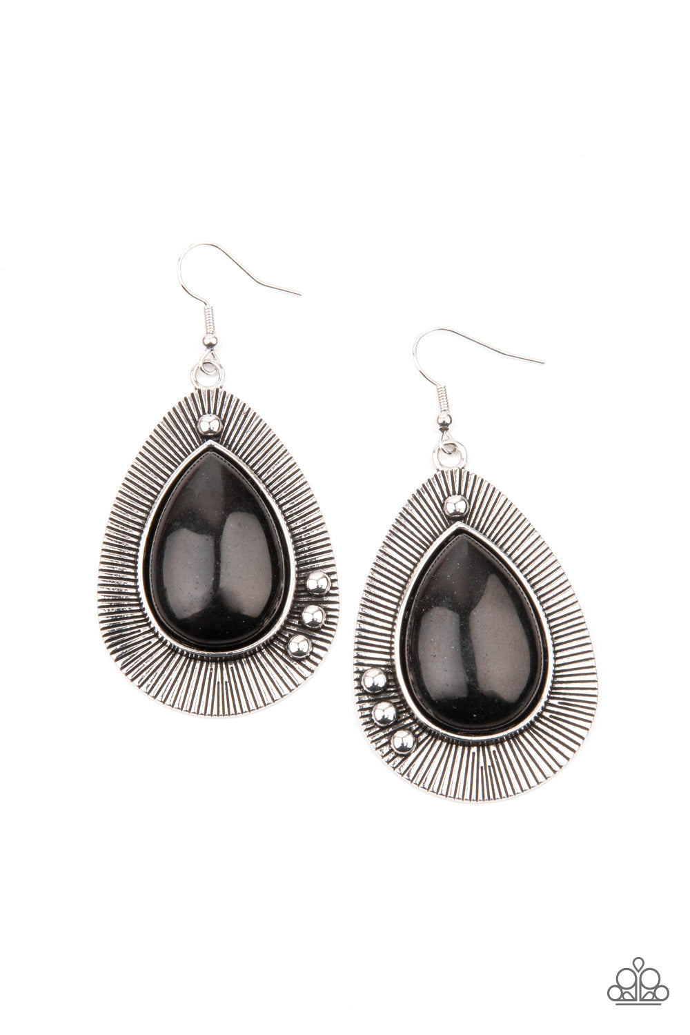 Western Fantasy - Black Stone Silver Teardrop Earrings