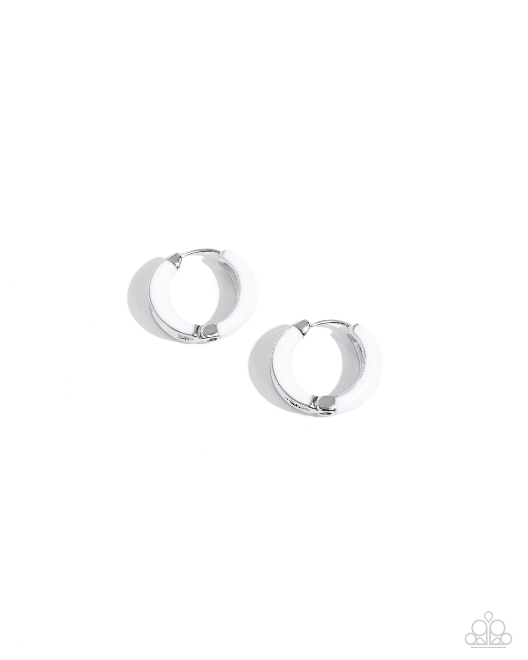 Pivoting Paint - Black Enamel Silver Tiny Hinge Hoop Earrings -